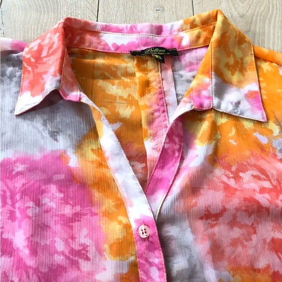 Bellina Floral Print Chiffon Button Up Shirt Size XL - Picture 4 of 10
